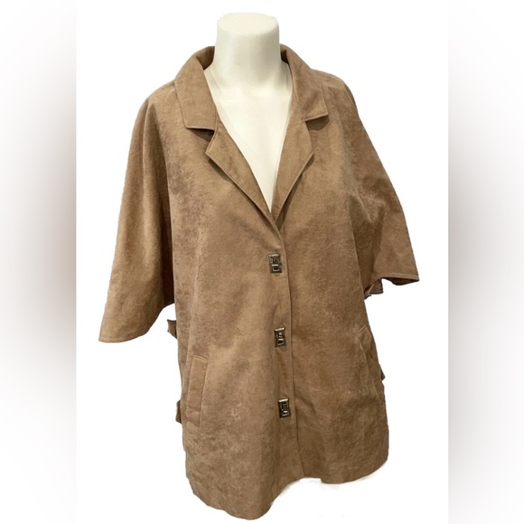 Vintage MJ Seattle Tan Faux Suede Half Sleeve Jacket Women’s Small Made in USA - Picture 2 of 12